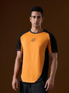 The Souled Store Naruto Shippuden: Kuramas Curse Men and Boys Short Sleeves Round Neck Orange Regular Fit Drop Cut T-Shirt - Image 3