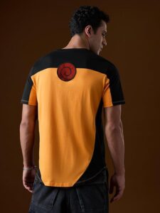 The Souled Store Naruto Shippuden: Kuramas Curse Men and Boys Short Sleeves Round Neck Orange Regular Fit Drop Cut T-Shirt - Image 4